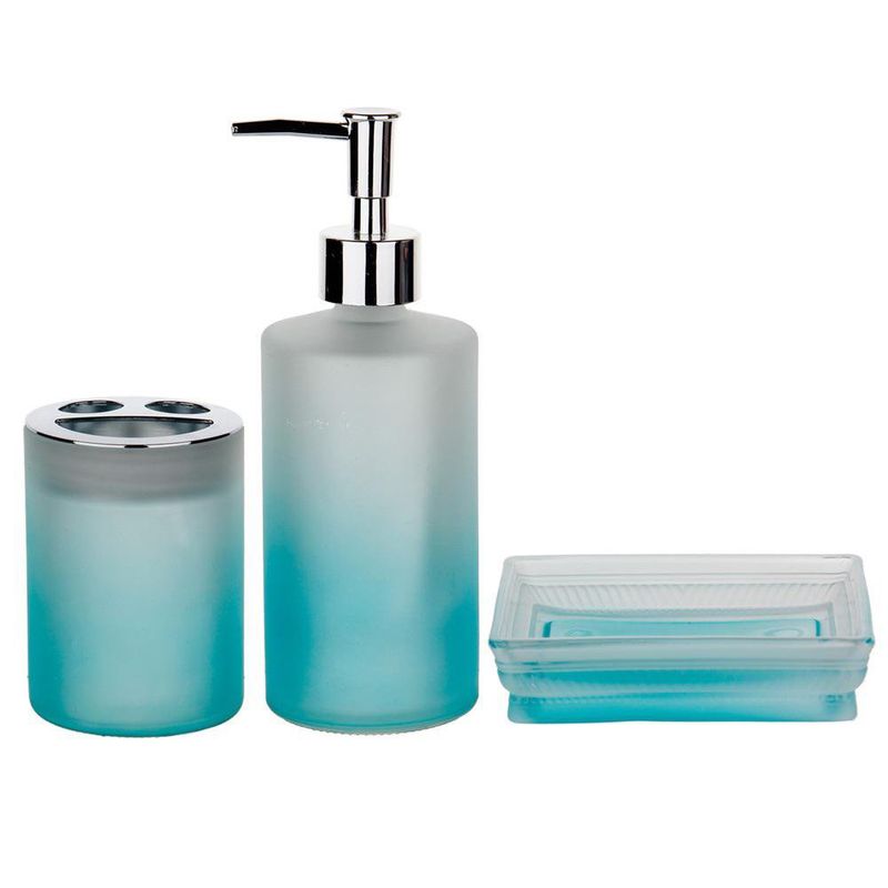 Set de 3 Piezas de Accesorios de Vidrio para Baño Color Azul