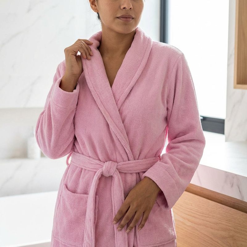 Bata de Baño Tipo Spa Poliéster Suave para Uso Diario Talla M Color Rosado