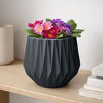 Maceta Origami Redonda Decorativa de 22 cm Color Negro