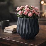 Maceta Origami Redonda Decorativa de 22 cm Color Negro