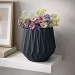 Maceta Origami Redonda Decorativa de 30 cm Color Negro
