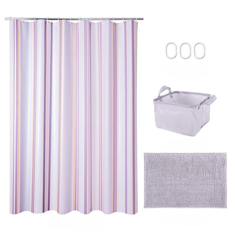 Set de Baño 15 Piezas con Cortina Impermeable y Alfombra Colores Surtidos