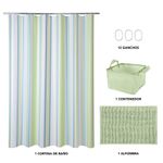 Set de Baño 15 Piezas con Cortina Impermeable y Alfombra Colores Surtidos
