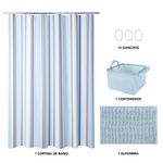 Set de Baño 15 Piezas con Cortina Impermeable y Alfombra Colores Surtidos