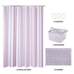 Set de Baño 15 Piezas con Cortina Impermeable y Alfombra Colores Surtidos