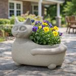 Maceta Decorativa Figura de Gato Acostado de 24 cm Color Blanco