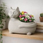 Maceta Decorativa Figura de Gato Acostado de 24 cm Color Blanco