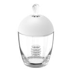 Mielera con Cuchara Acrílica y Tapa Blanca Transparente