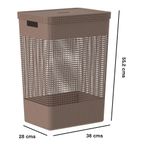 Cesta de Ropa Grid Plástica con Tapa de 49 Litros para Lavandería Color Marrón