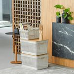 Cesta Grid Plástica con Tapa de Bambú de 20 Litros para Organización Color Beige