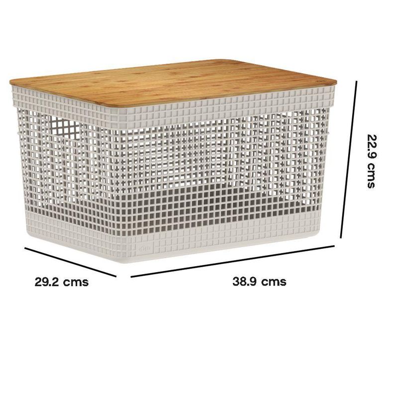 Cesta Grid Plástica con Tapa de Bambú de 20 Litros para Organización Color Beige