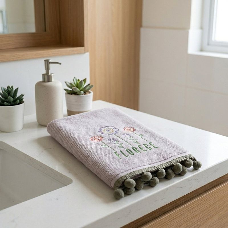 Toalla de Manos de Algodón para Baño con Bordado de Flores Color Gris