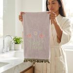 Toalla de Manos de Algodón para Baño con Bordado de Flores Color Gris