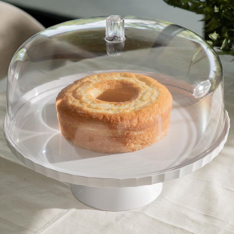 Pastelero con Tapa y Base de Plástico de 25 cm Color Blanco