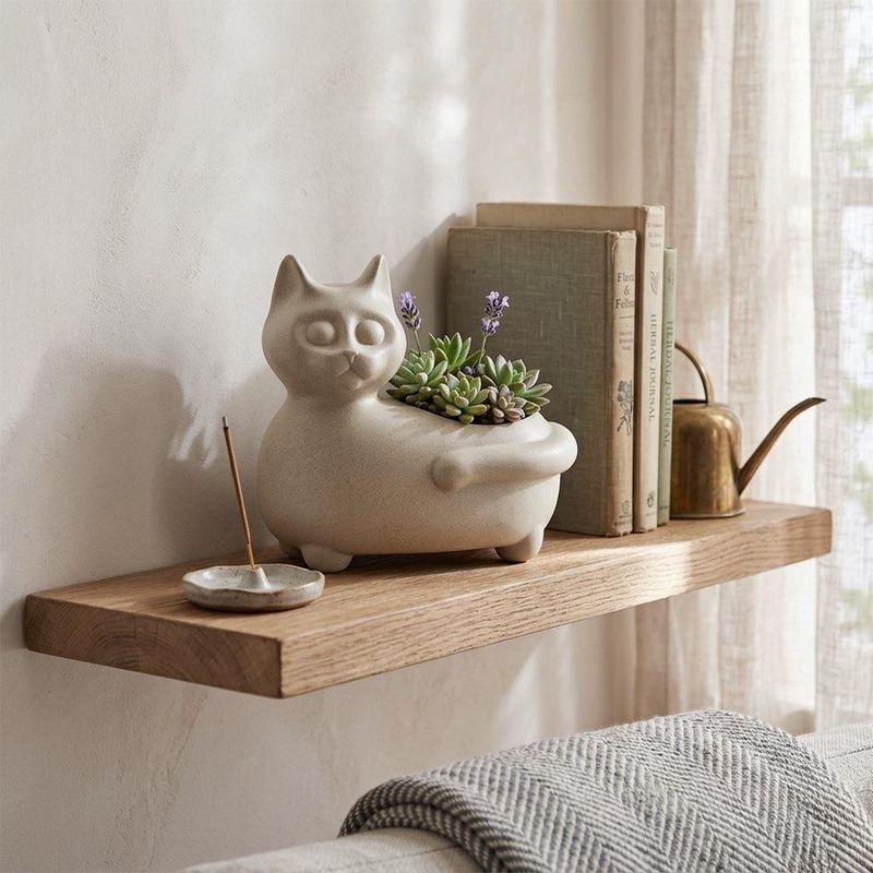 Maceta Decorativa Figura de Gato Acostado de 24 Cm Color Blanco