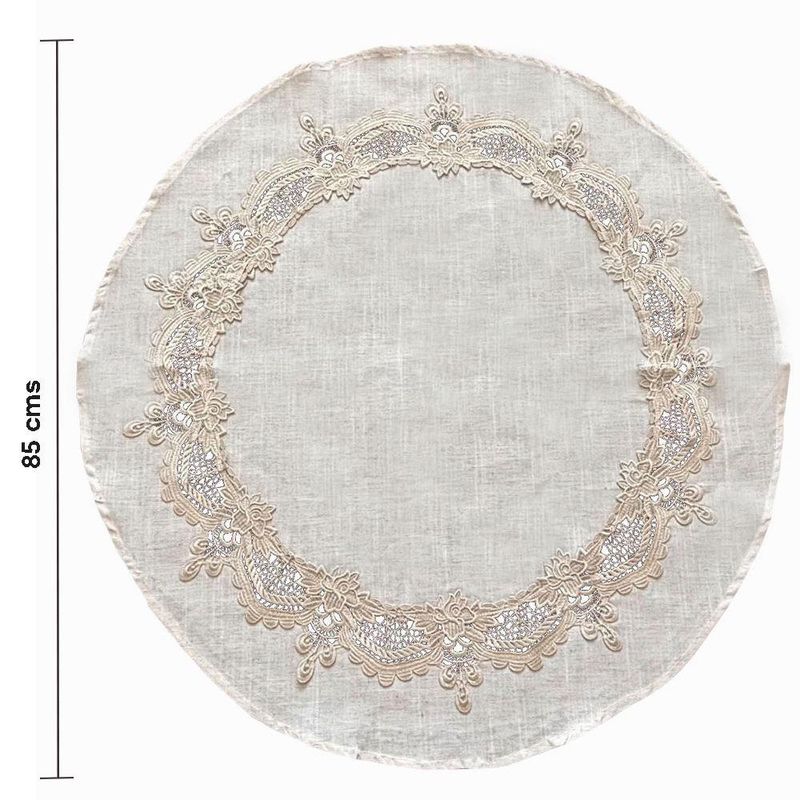 Mantel Redondo con Detalle Bordado de 85 Cm Color Beige