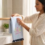 Toalla de Manos de Algodón para Baño con Bordado Disfruta la Vida Color Celeste