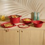 Olla Multi Piezas Valencia 7 Piezas de Aluminio con Recubrimiento Cerámico Color Rojo