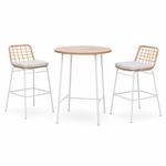 Set de Bar Joy de 3 Piezas con Mesa Alta y 2 Sillas para Exteriores Color Café Natural y Blanco