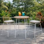 Set de Bar Joy de 3 Piezas con Mesa Alta y 2 Sillas para Exteriores Color Café Natural y Blanco