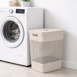 Cesta de Ropa Grid Plástica con Tapa de 49 Litros para Lavandería Color Beige