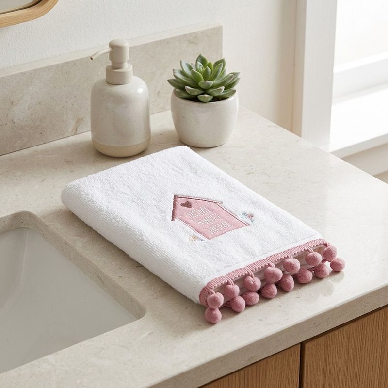 Toalla de Manos de Algodón para Baño con Bordado Home Sweet Home Color Blanco