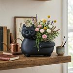 Maceta Decorativa Figura de Gato Acostado de 24 cm Color Negro
