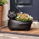 Maceta Decorativa Figura de Gato Acostado de 30 cm Color Negro