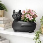Maceta Decorativa Figura de Gato Acostado de 30 cm Color Negro