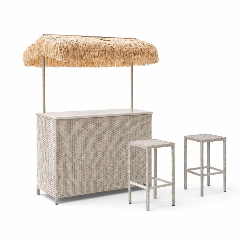 Set de Bar Sunny de 3 Piezas con Barra y 2 Bancos Estilo Tropical