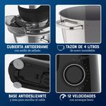 Batidora Planetaria de 850 W 4 L de 12 Velocidades con Accesorios Color Negro