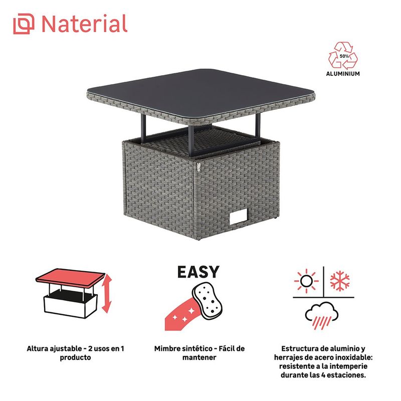Mesa de Exterior Ajustable Drios de 90 x 90 x 70 cm Color Gris Oscuro