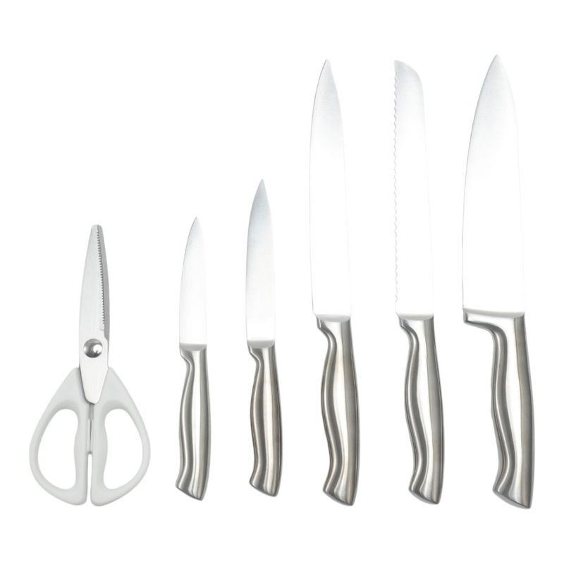 Set de Cuchillos Acero Inoxidable 7 Piezas con Base de Madera y Tijera