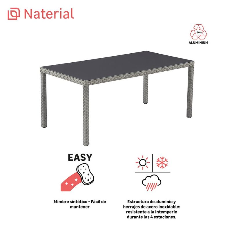 Mesa de Comedor de Exterior Drios de 172 x 89 x 75 cm para 6 Personas Gris Oscuro
