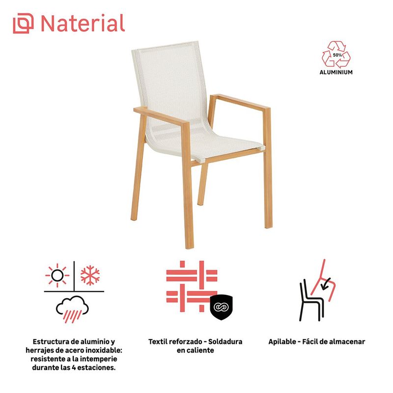 Silla de Comedor de Exterior Odyssea de Aluminio y Textileno de 56.5 x 58.5 x 91 cm