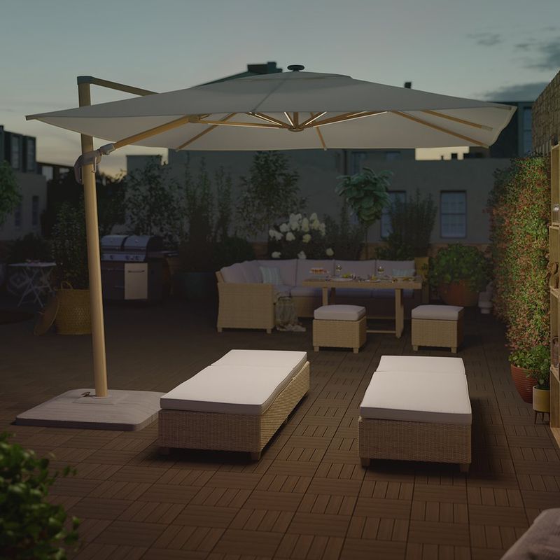 Juego de Sala de Exterior Medena Beige para 7 Personas con Sofá Esquinero, Mesa y 2 Puff