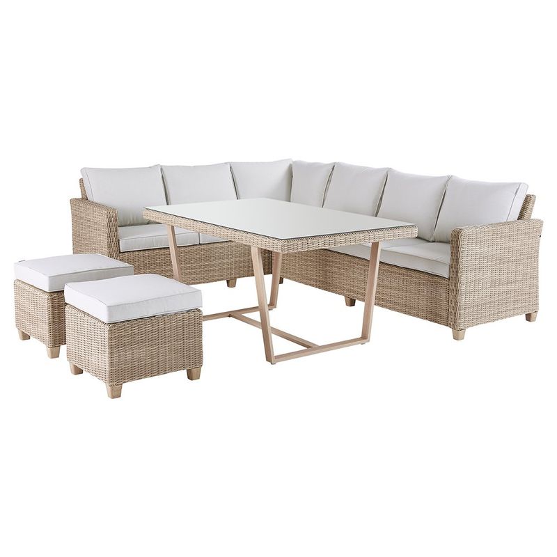 Juego de Sala de Exterior Medena Beige para 7 Personas con Sofá Esquinero, Mesa y 2 Puff