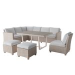 Juego de Sala de Exterior Medena Beige para 7 Personas con Sofá Esquinero, Mesa y 2 Puff