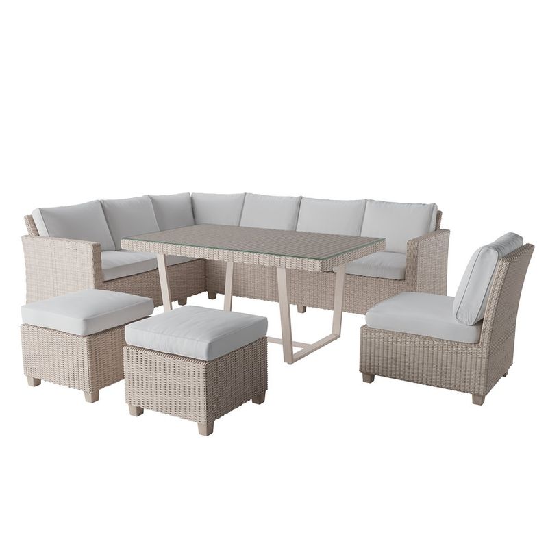 Juego de Sala de Exterior Medena Beige para 7 Personas con Sofá Esquinero, Mesa y 2 Puff