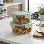 Set de 2 Contenedores Plásticos con Tapadera Color Verde para Alimentos