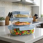 Set de 3 Contenedores Plásticos con Tapadera Color Celeste para Alimentos