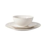 Vajilla de Porcelana de 12 Piezas Blanca con Borde Dorado