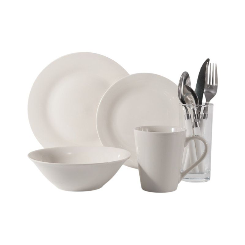 Vajilla de Porcelana de 18 Piezas Blanca con Cubiertos