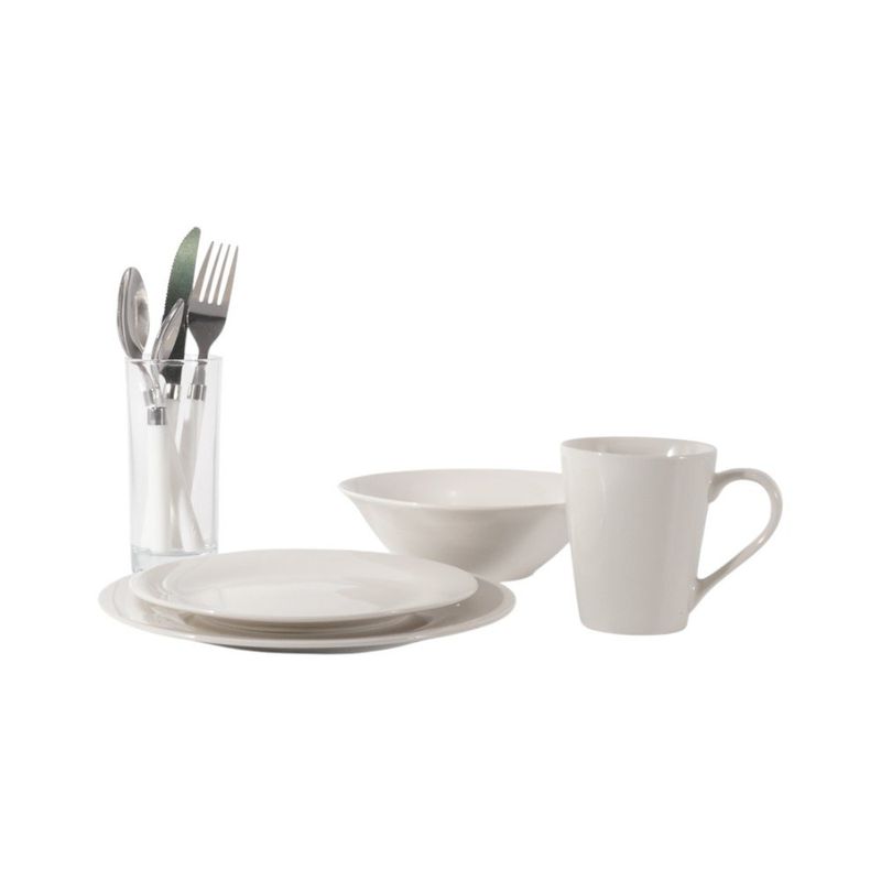 Vajilla de Porcelana de 18 Piezas Blanca con Cubiertos