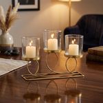 Candelero Decorativo de Metal Dorado con 3 Portavelas de Vidrio