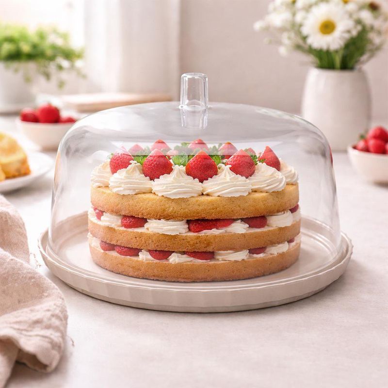 Pastelero con Tapa de Plástico de 30 cm Color Beige