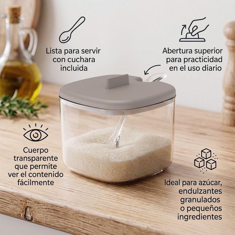 Azucarero con Tapa Beige y Cuchara Transparente