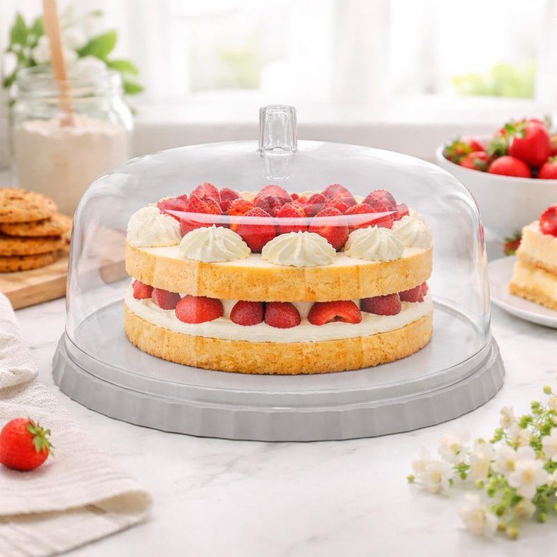 Pastelero con Tapa de Plástico de 30 cm Color Blanco