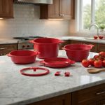 Olla Multi Piezas Valencia 7 Piezas de Aluminio con Recubrimiento Cerámico Color Rojo