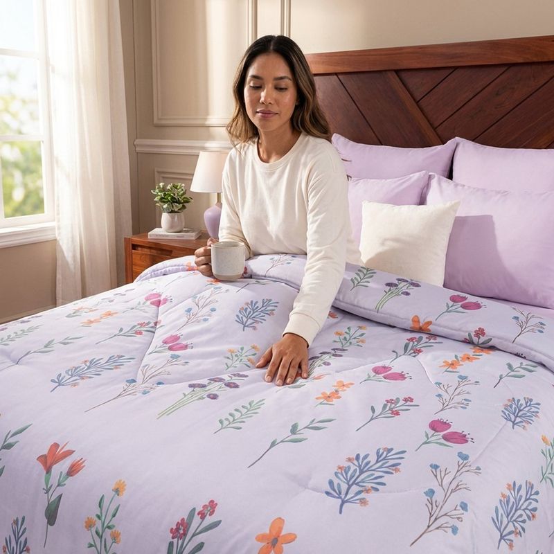 Set de Edredón Fleur de 7 Piezas Tamaño Queen Diseño Floral Suave